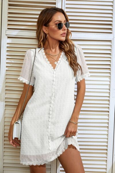 
                  
                    Lace Detail V-Neck Short Sleeve Dress
                  
                