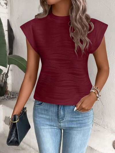 
                  
                    Mock Neck Cap Sleeve T-Shirt
                  
                