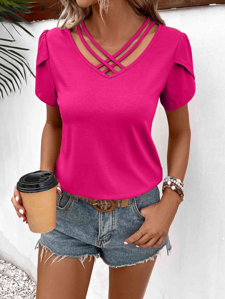 
                  
                    Strappy V-Neck Petal Sleeve Top
                  
                