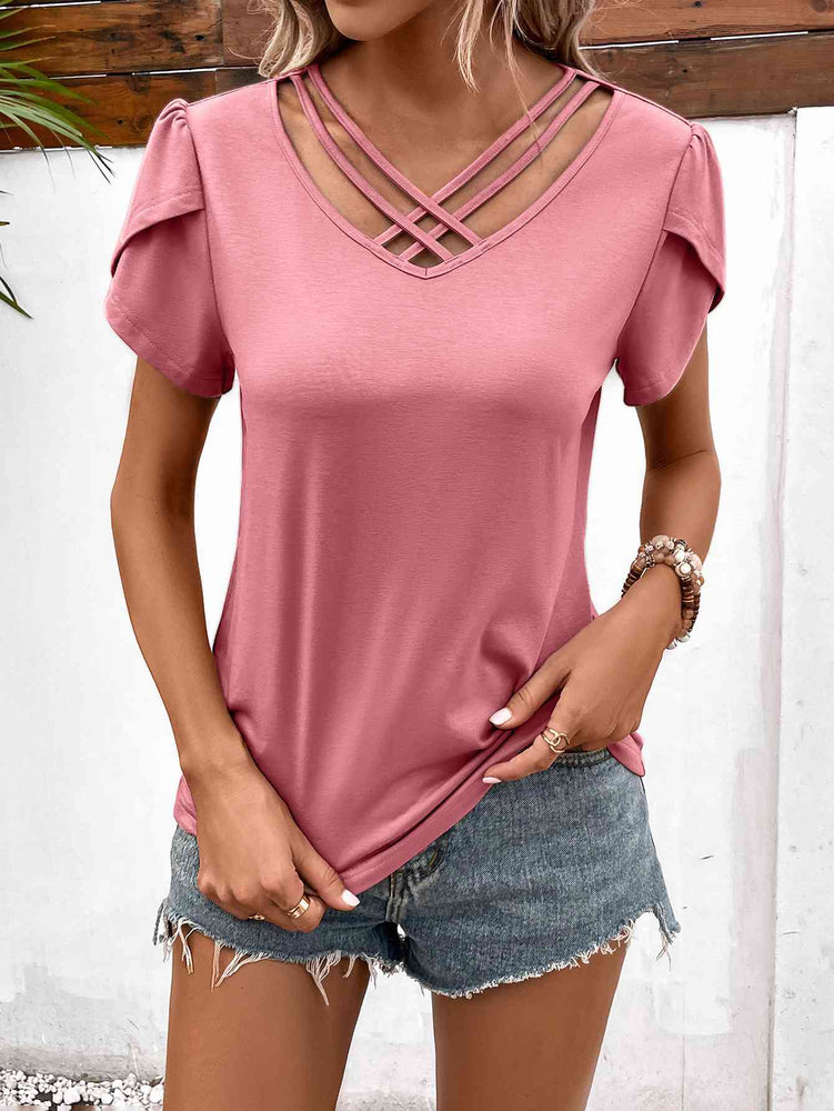 
                  
                    Strappy V-Neck Petal Sleeve Top
                  
                