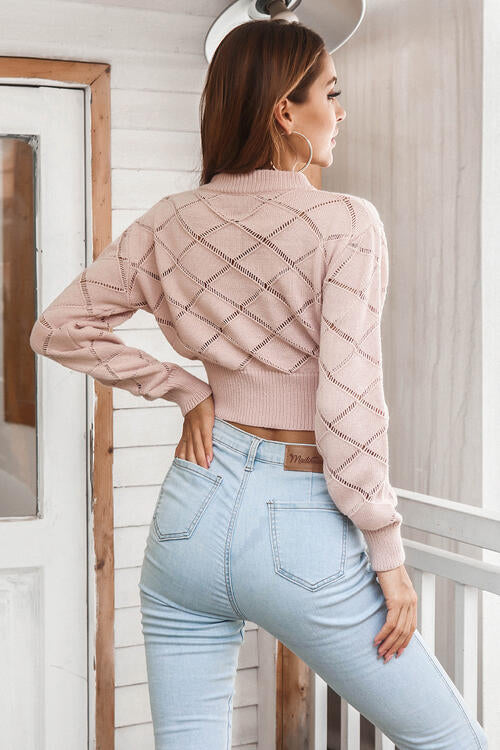 
                  
                    Openwork Plaid Round Neck Cropped Sweater
                  
                