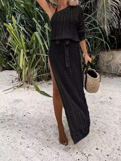 
                  
                    Slit Openwork Single Shoulder Knit Dress
                  
                