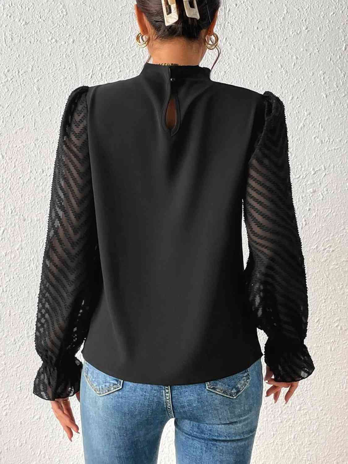 
                  
                    Mock Neck Flounce Sleeve Blouse
                  
                