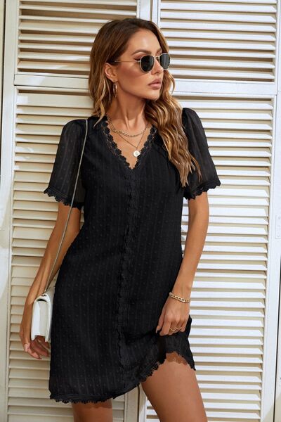 
                  
                    Lace Detail V-Neck Short Sleeve Dress
                  
                