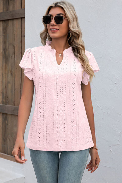 
                  
                    Eyelet Notched Flutter Sleeve T-Shirt
                  
                