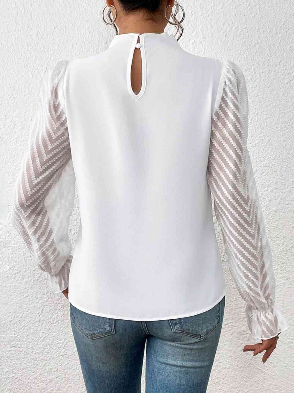 
                  
                    Mock Neck Flounce Sleeve Blouse
                  
                