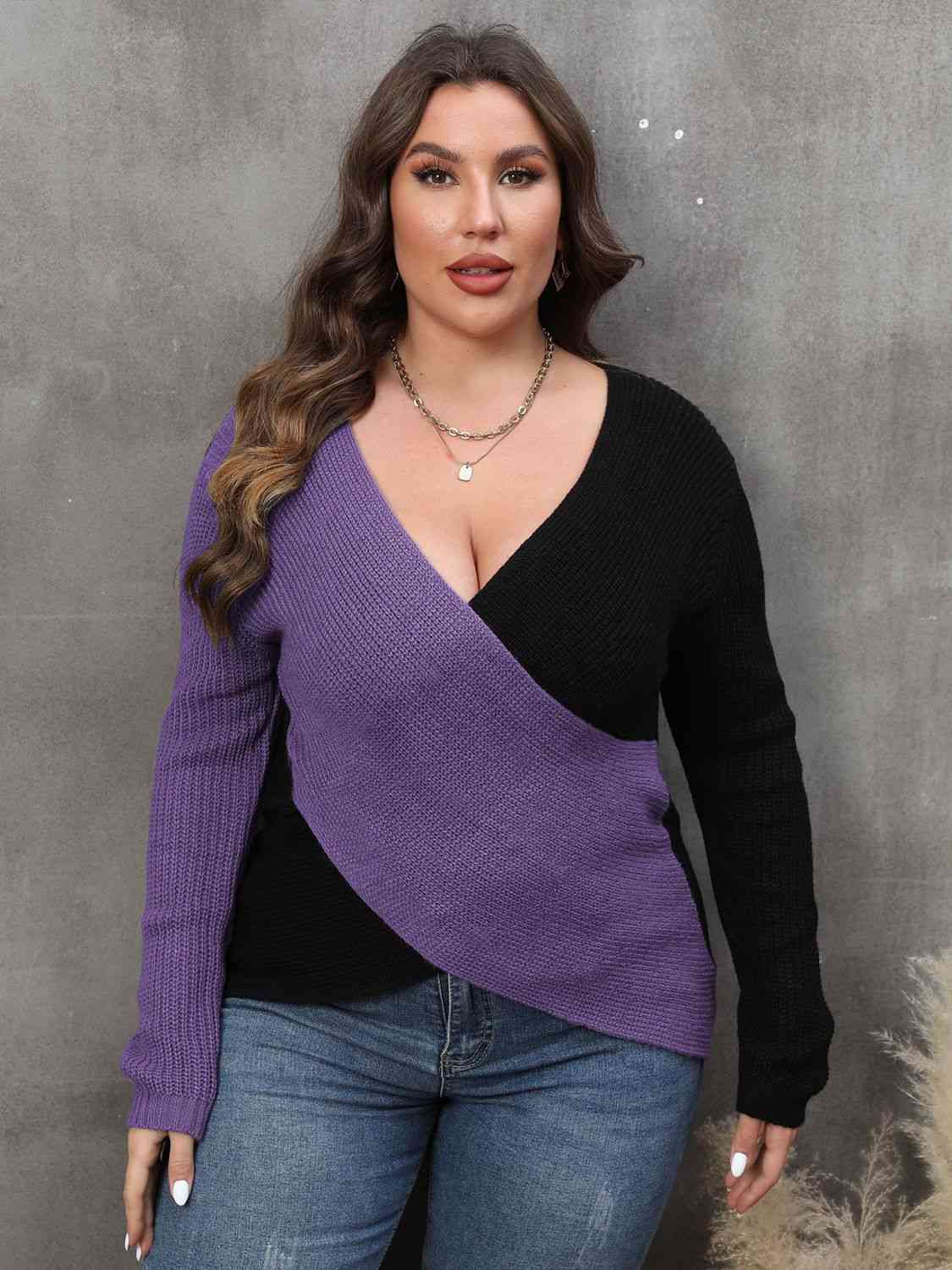 
                  
                    Two-Tone Surplice Neck Sweater
                  
                