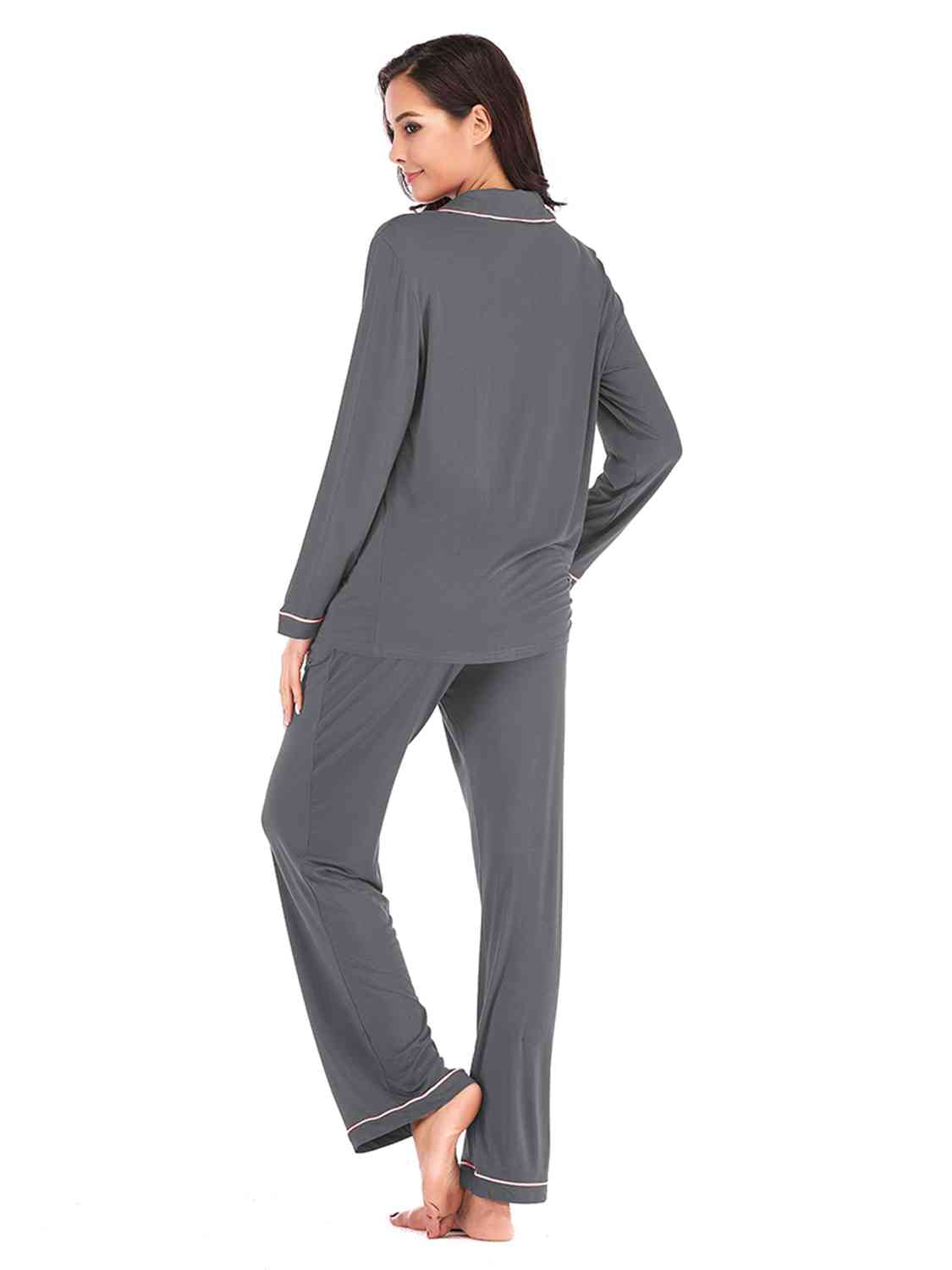 
                  
                    Collared Neck Long Sleeve Loungewear Set with Pockets
                  
                