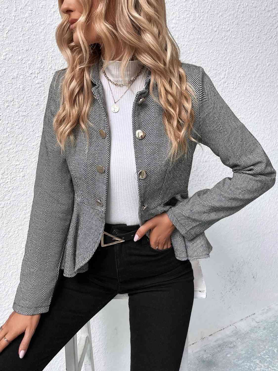 
                  
                    Ruffle Hem Collared Blazer
                  
                