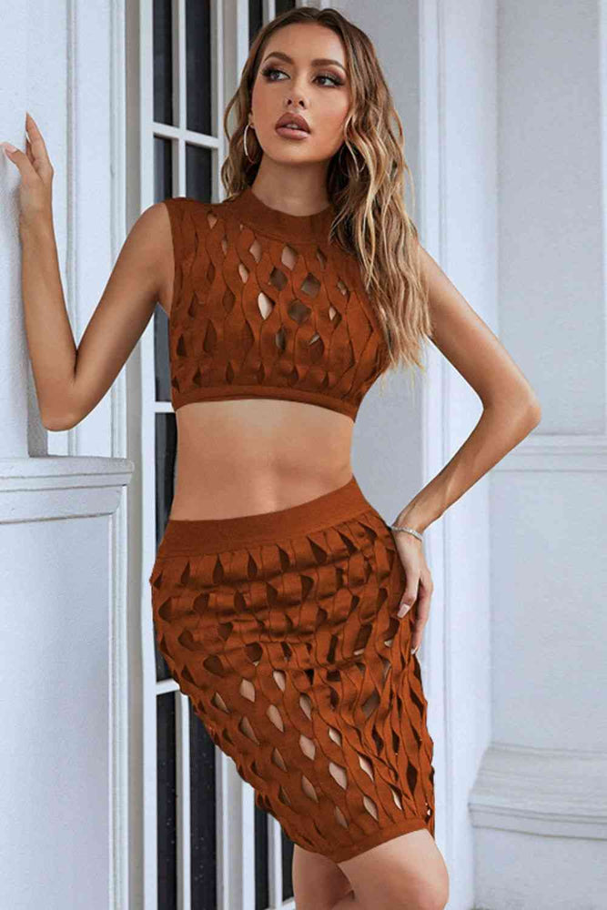 
                  
                    Openwork Cropped Top and Skirt Set
                  
                