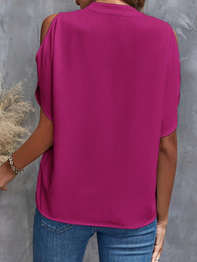 
                  
                    Notched Cold Shoulder Blouse
                  
                