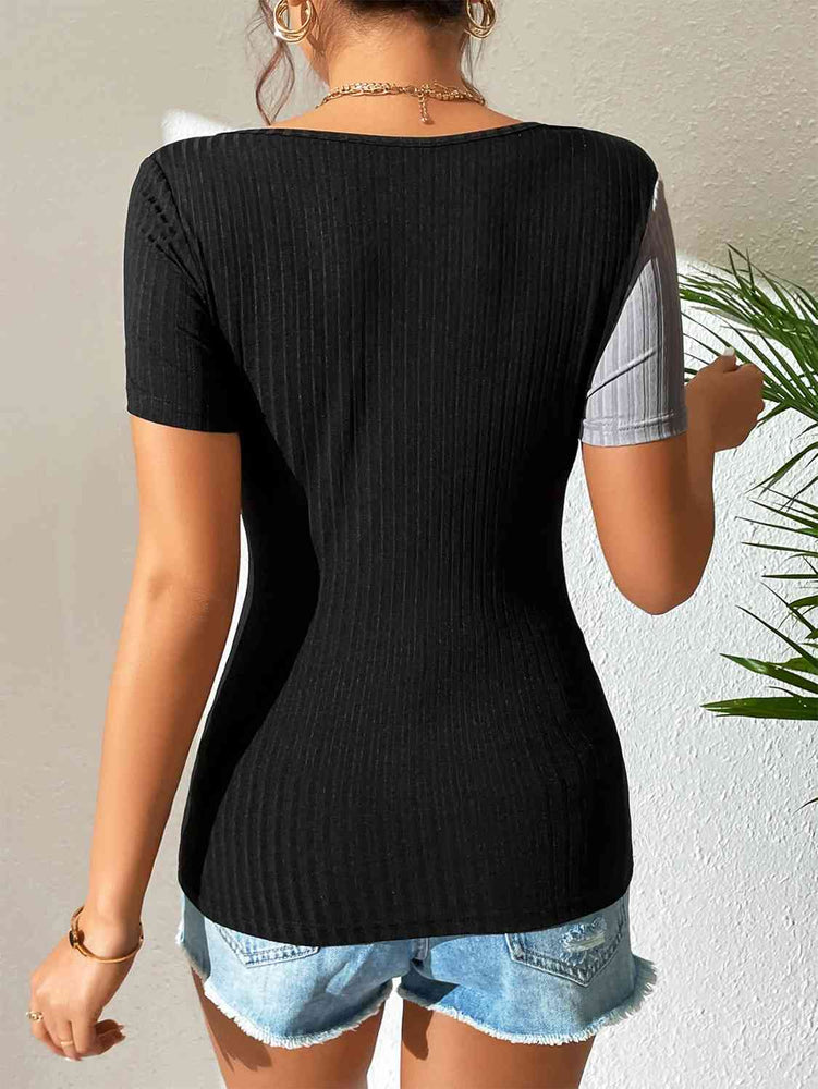 
                  
                    Contrast Cutout Short Sleeve T-Shirt
                  
                