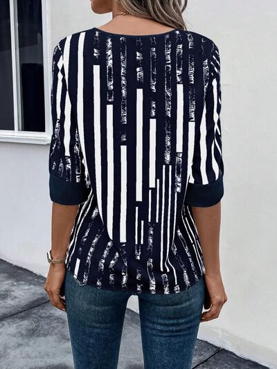 
                  
                    Striped Notched Half Sleeve Blouse
                  
                