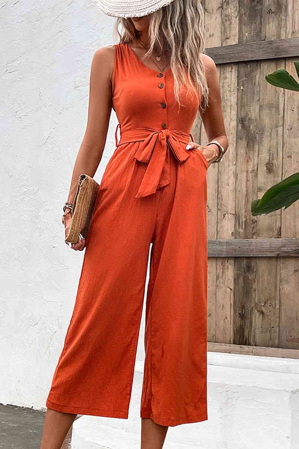 
                  
                    Tie Belt Sleeveless Jumpsuit with Pockets
                  
                