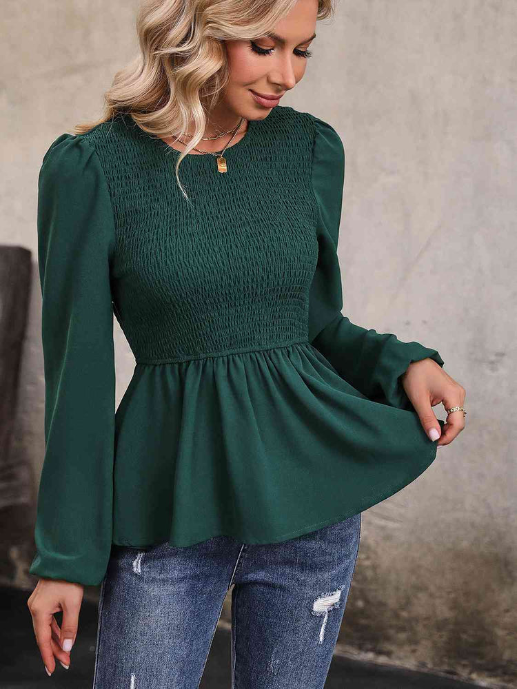 
                  
                    Round Neck Smocked Balloon Sleeve Top
                  
                