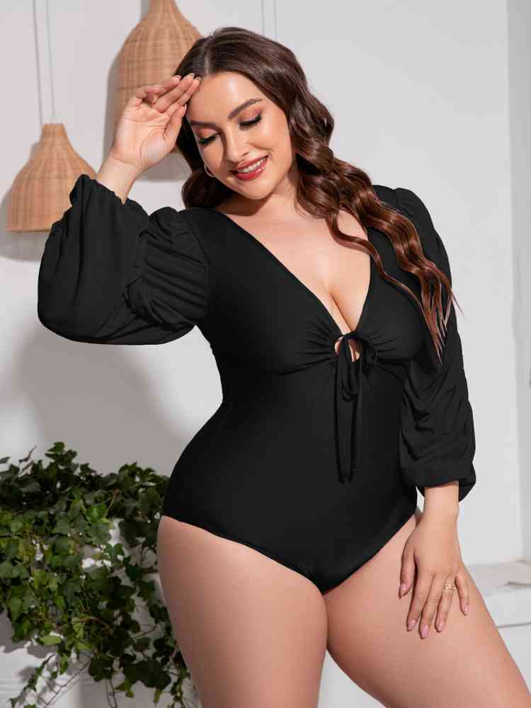 
                  
                    Tied Deep V Balloon Sleeve One-Piece Swimsuit
                  
                