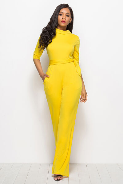 
                  
                    Mock Neck Tie-Waist Half Sleeve Jumpsuit
                  
                