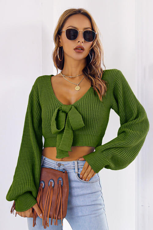 
                  
                    Bow V-Neck Long Sleeve Cropped Sweater
                  
                