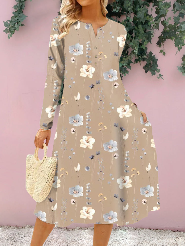 
                  
                    Floral Notched Long Sleeve Midi Dress
                  
                