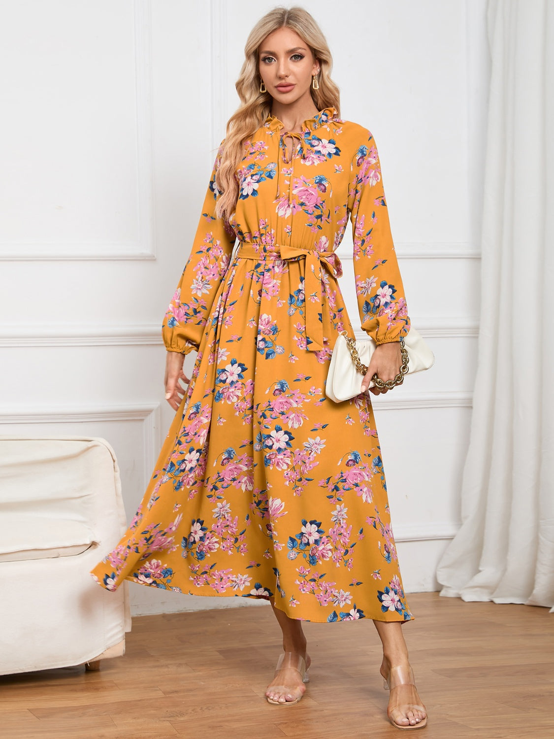 
                  
                    Floral Tie Front Balloon Sleeve Dress
                  
                