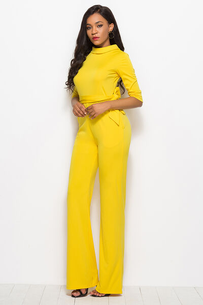 
                  
                    Mock Neck Tie-Waist Half Sleeve Jumpsuit
                  
                