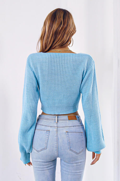 
                  
                    Bow V-Neck Long Sleeve Cropped Sweater
                  
                