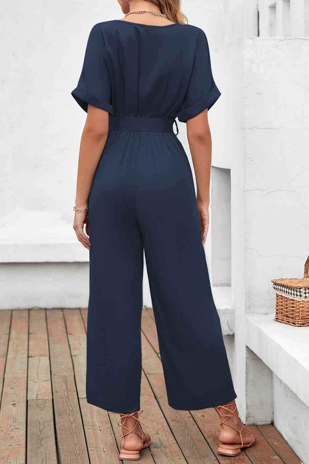 
                  
                    Tie Waist Surplice Wide Leg Jumpsuit
                  
                