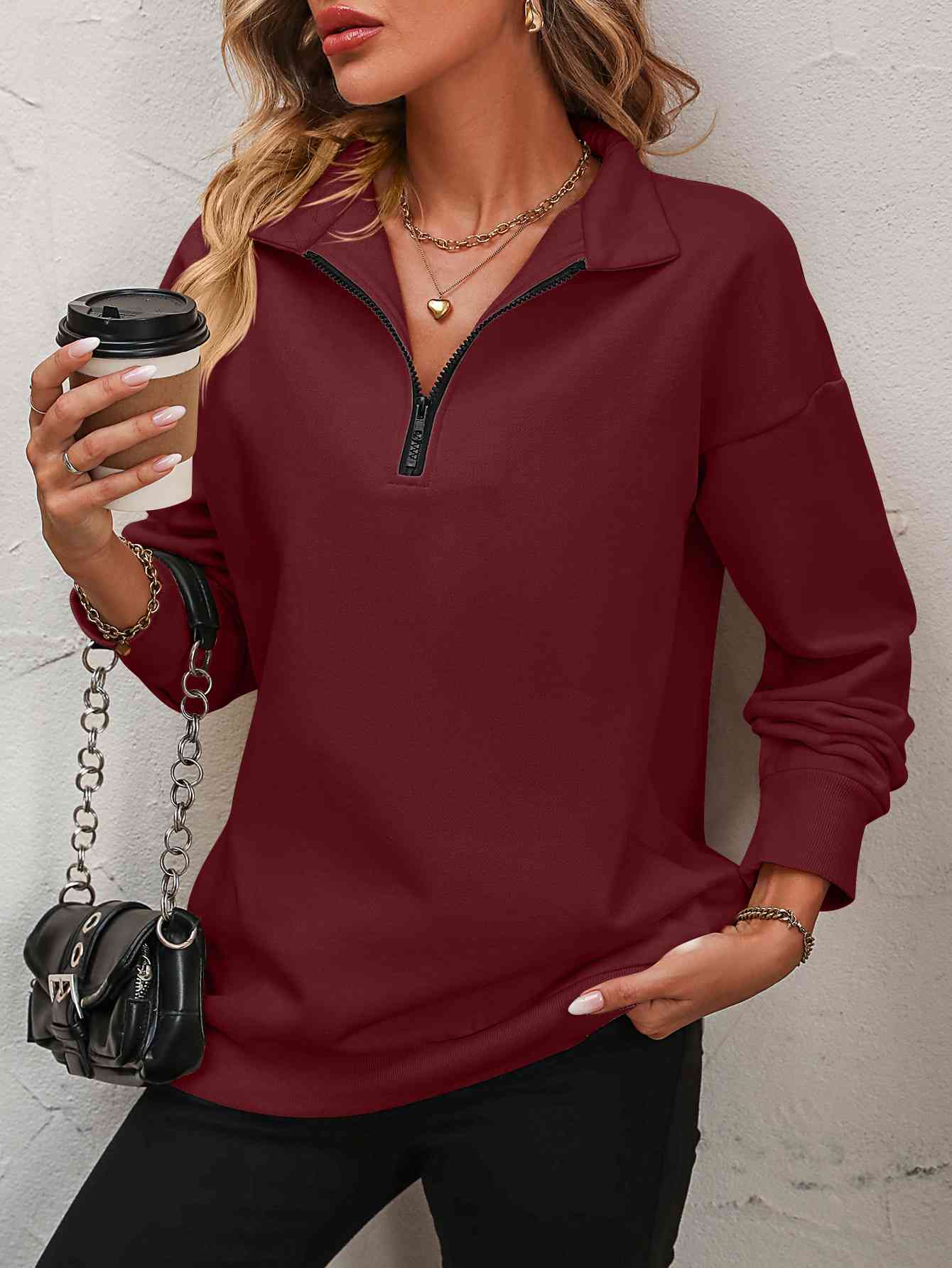 
                  
                    Zip-Up Dropped Shoulder Sweatshirt
                  
                