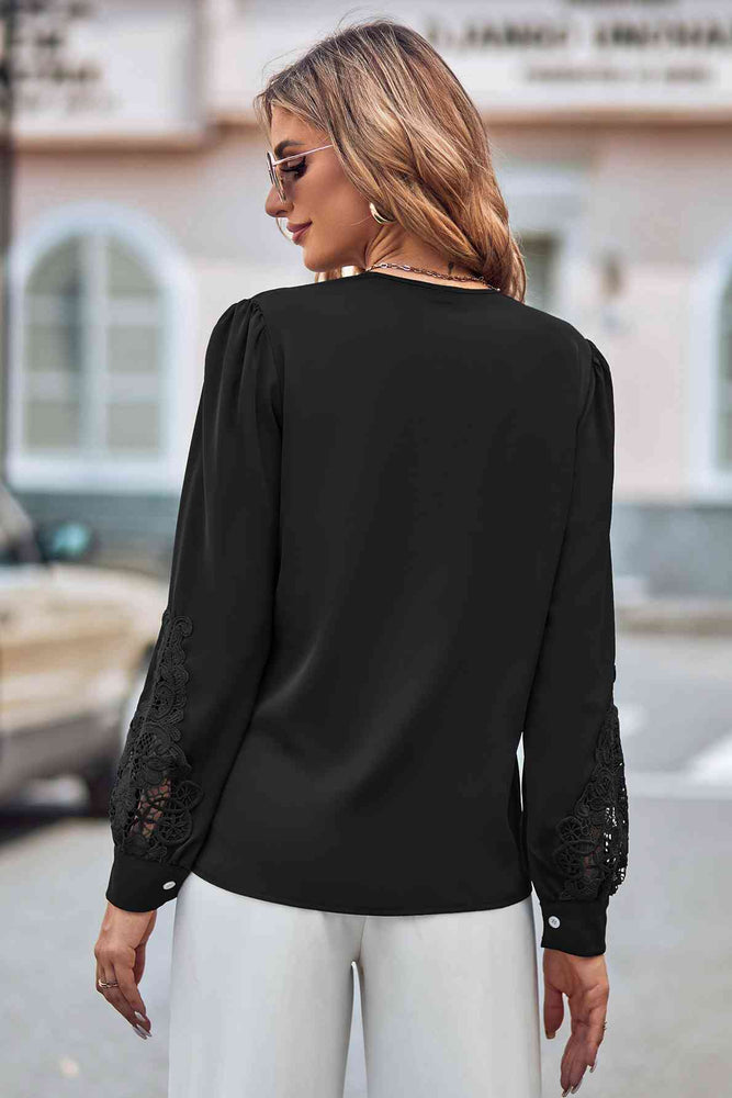 
                  
                    Spliced Lace V-Neck Puff Sleeve Shirt
                  
                