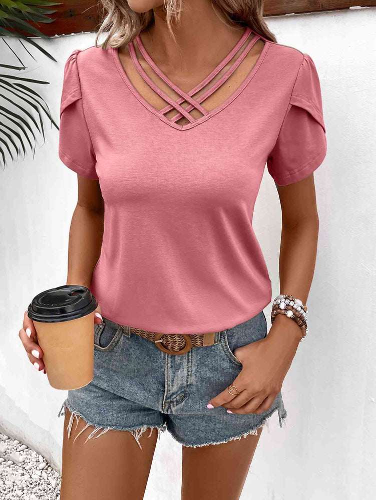 
                  
                    Strappy V-Neck Petal Sleeve Top
                  
                