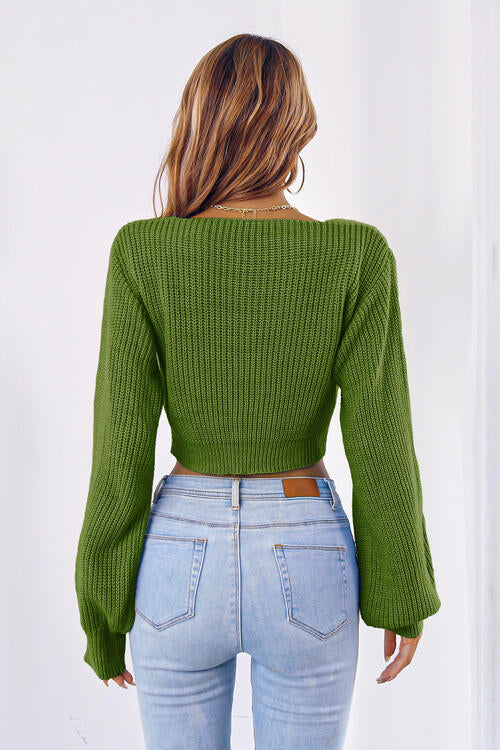 
                  
                    Bow V-Neck Long Sleeve Cropped Sweater
                  
                