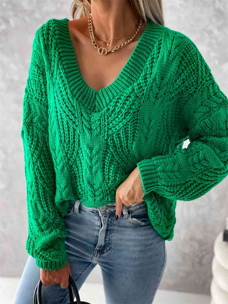 
                  
                    V-Neck Cable-Knit Long Sleeve Sweater
                  
                