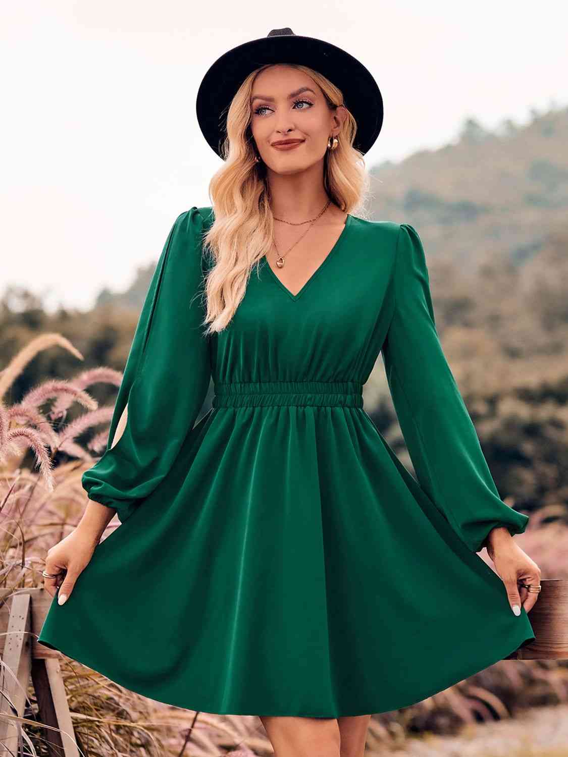 
                  
                    V-Neck Split Sleeve Mini Dress
                  
                