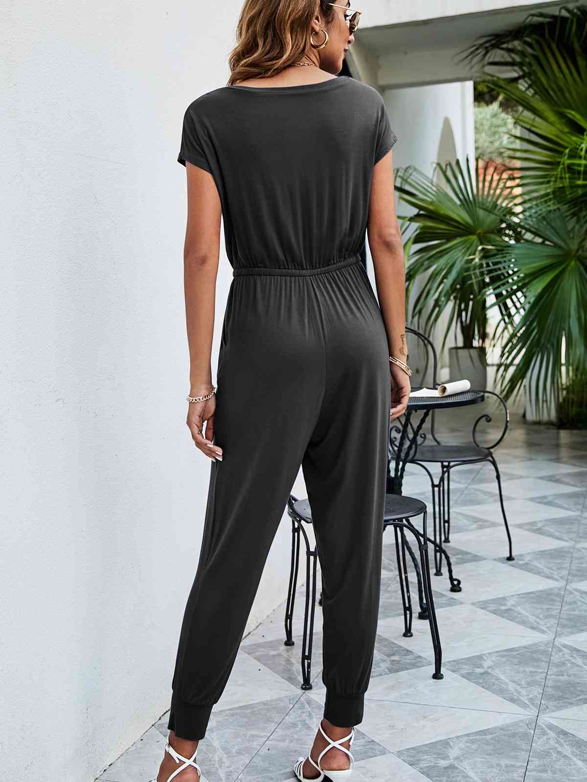 
                  
                    Drawstring Waist Short Sleeve Jogger Jumpsuit
                  
                