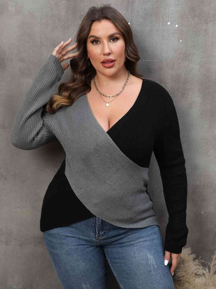 
                  
                    Two-Tone Surplice Neck Sweater
                  
                