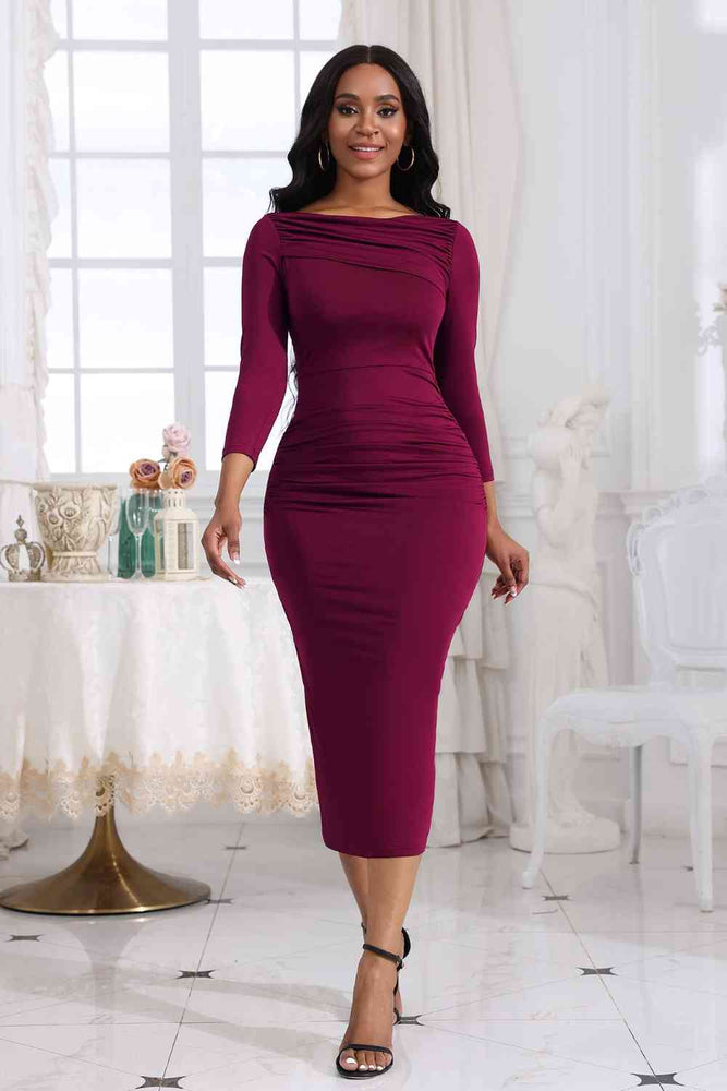 
                  
                    Ruched Boat Neck Midi Dress
                  
                